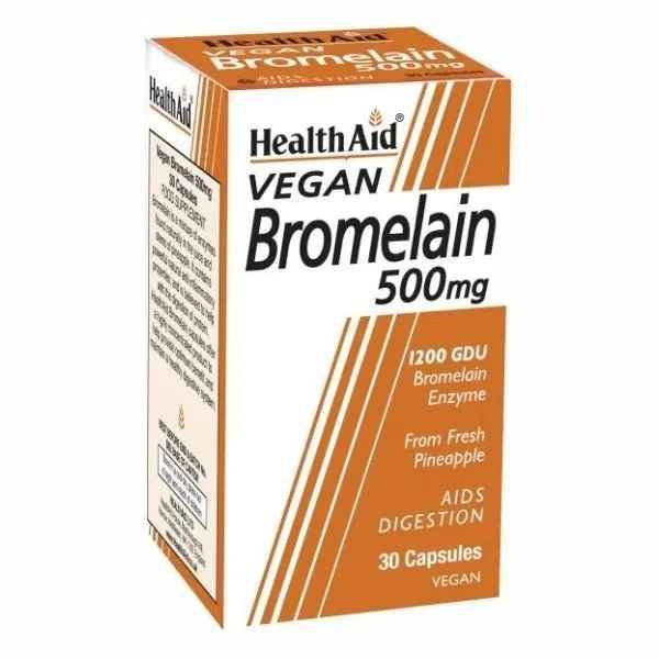 Φωτογραφία προϊόντος: Health Aid Bromelain 500mg Συμπλήρωμα Διατροφής με Βρομελαΐνη, Φυσικό Πεπτικό Ένζυμο που Βοηθά στην Βελτίωση της Πέψης 30caps