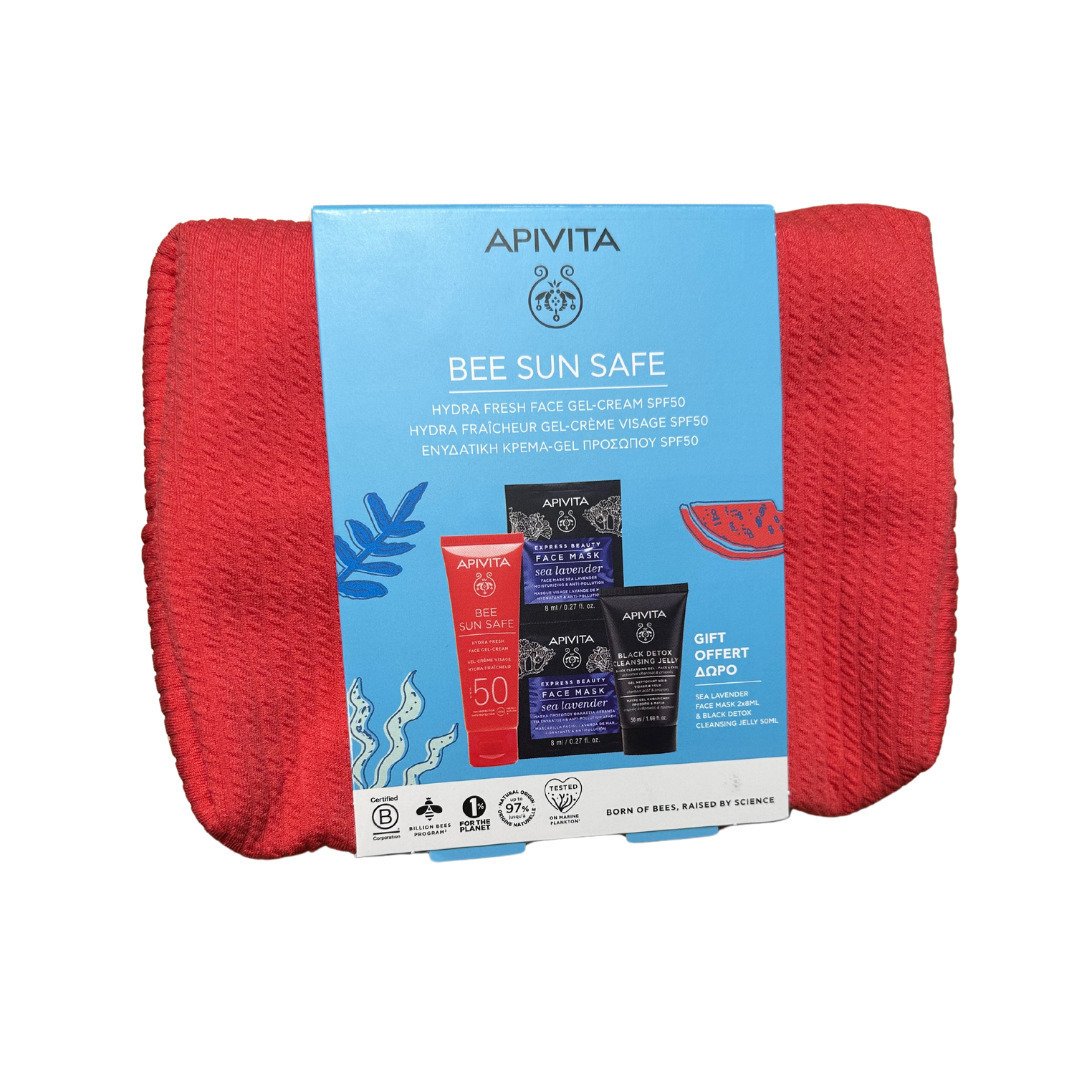 Φωτογραφία προϊόντος: Apivita Promo Bee Sun Safe Hydra Fresh Gel-Cream Spf50 50ml & Black Detox Cleansing Jelly 50ml & Express Face Mask Sea Levander 2x8ml