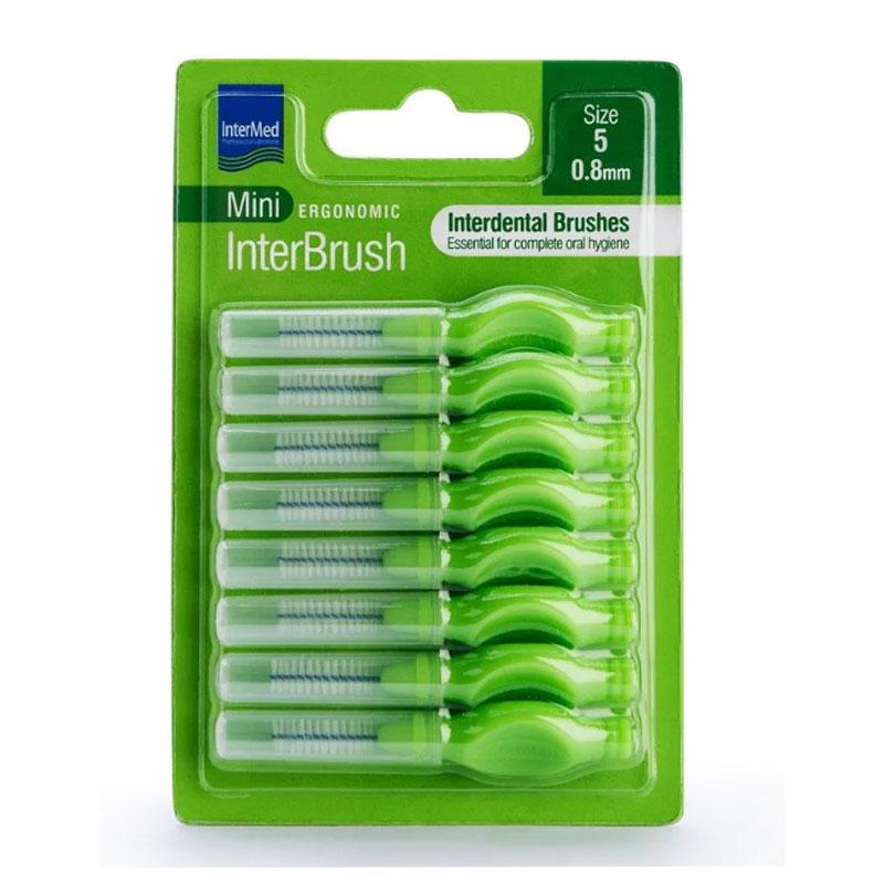 Φωτογραφία προϊόντος: Intermed Ergonomic Mini Μεσοδόντια Βουρτσάκια με Λαβή 0.8mm Πράσινα 8τμχ