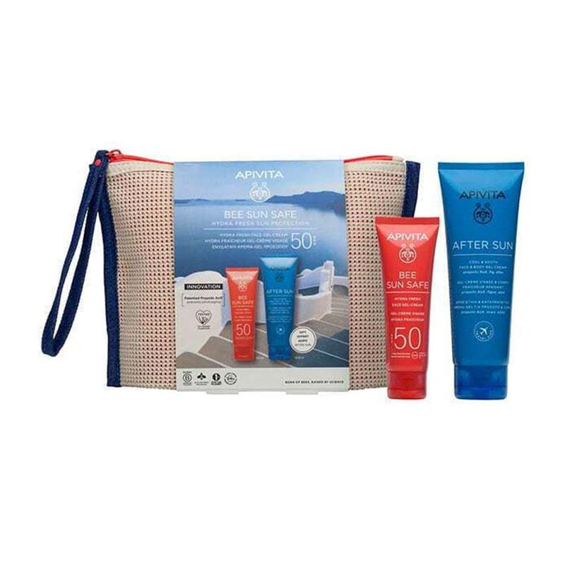 Φωτογραφία προϊόντος: Apivita Promo Bee Sun Safe Hydra Fresh Face SPF50 Ενυδατική Αντηλιακή Κρέμα Gel Προσώπου Ελαφριάς Υφής 50ml & ΔΩΡΟ After Sun Cool Travel Size 100ml & ΔΩΡΟ Νεσεσέρ