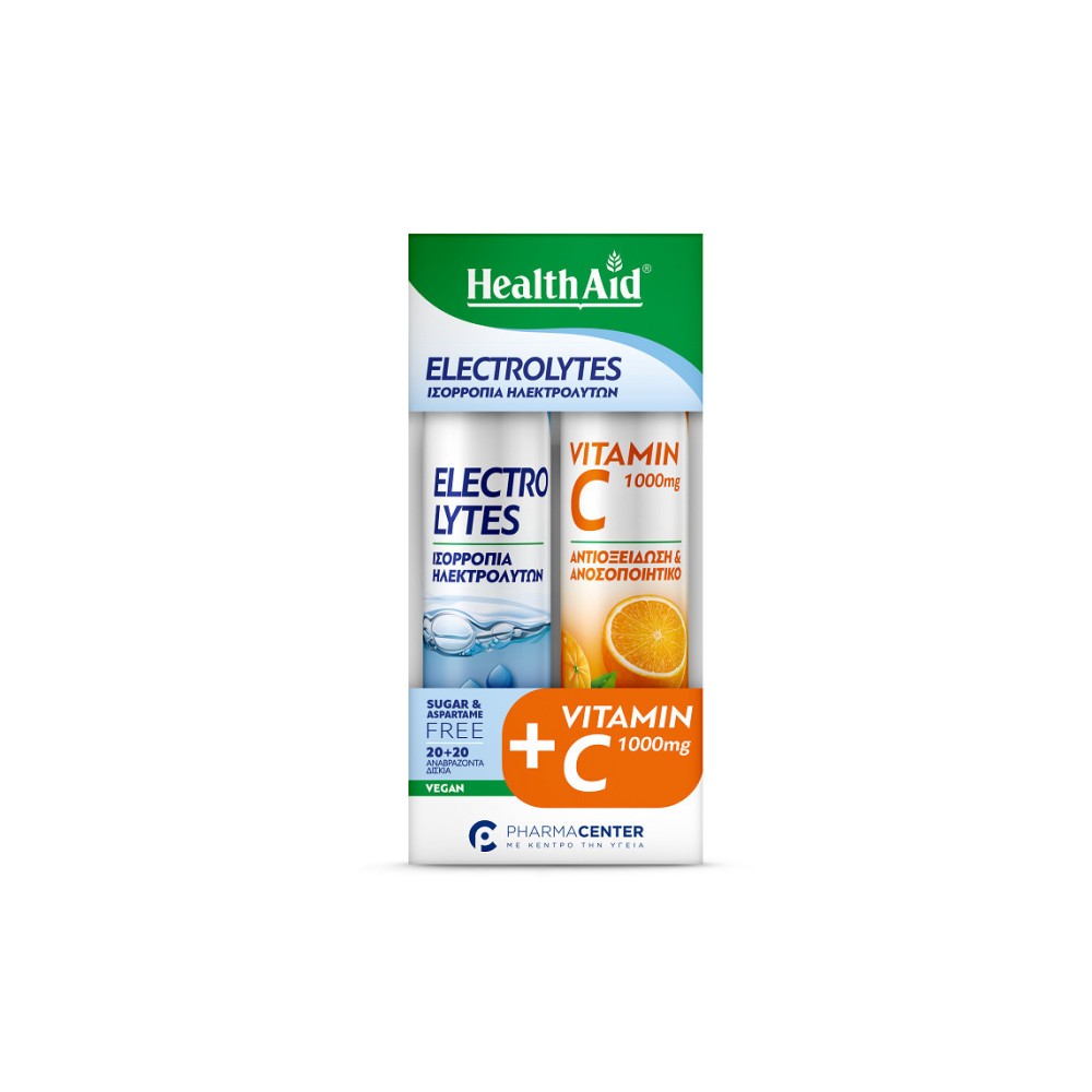 Φωτογραφία προϊόντος: Health Aid Promo Electrolytes 20 Αναβράζοντα Δισκία & Vitamin C 1000mg 20 Αναβράζοντα Δισκία