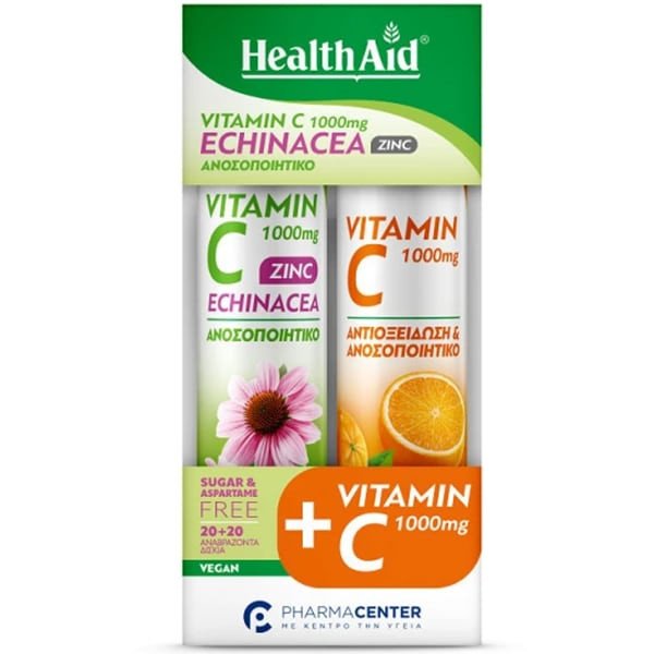 Φωτογραφία προϊόντος: Health Aid Promo Pack Vitamin C 1000mg Echinacea Zinc, 20tabs & Vitamin C 1000mg, 20tabs