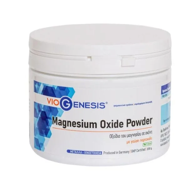 Φωτογραφία προϊόντος: VIOGENESIS Magnesium Oxide Powder Οξείδιο Μαγνησίου Γεύση Πορτοκάλι 230G