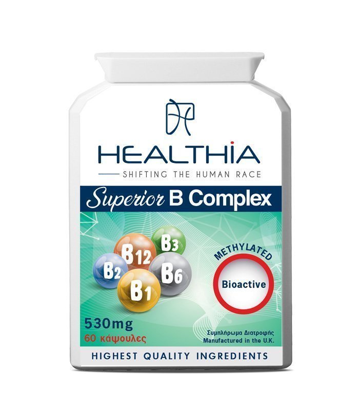 Φωτογραφία προϊόντος: HEALTHIA Superior B Complex 530mg, Συμπλήρωμα Διατροφής με Σύμπλεγμα Βιταμινών Β, 60 caps