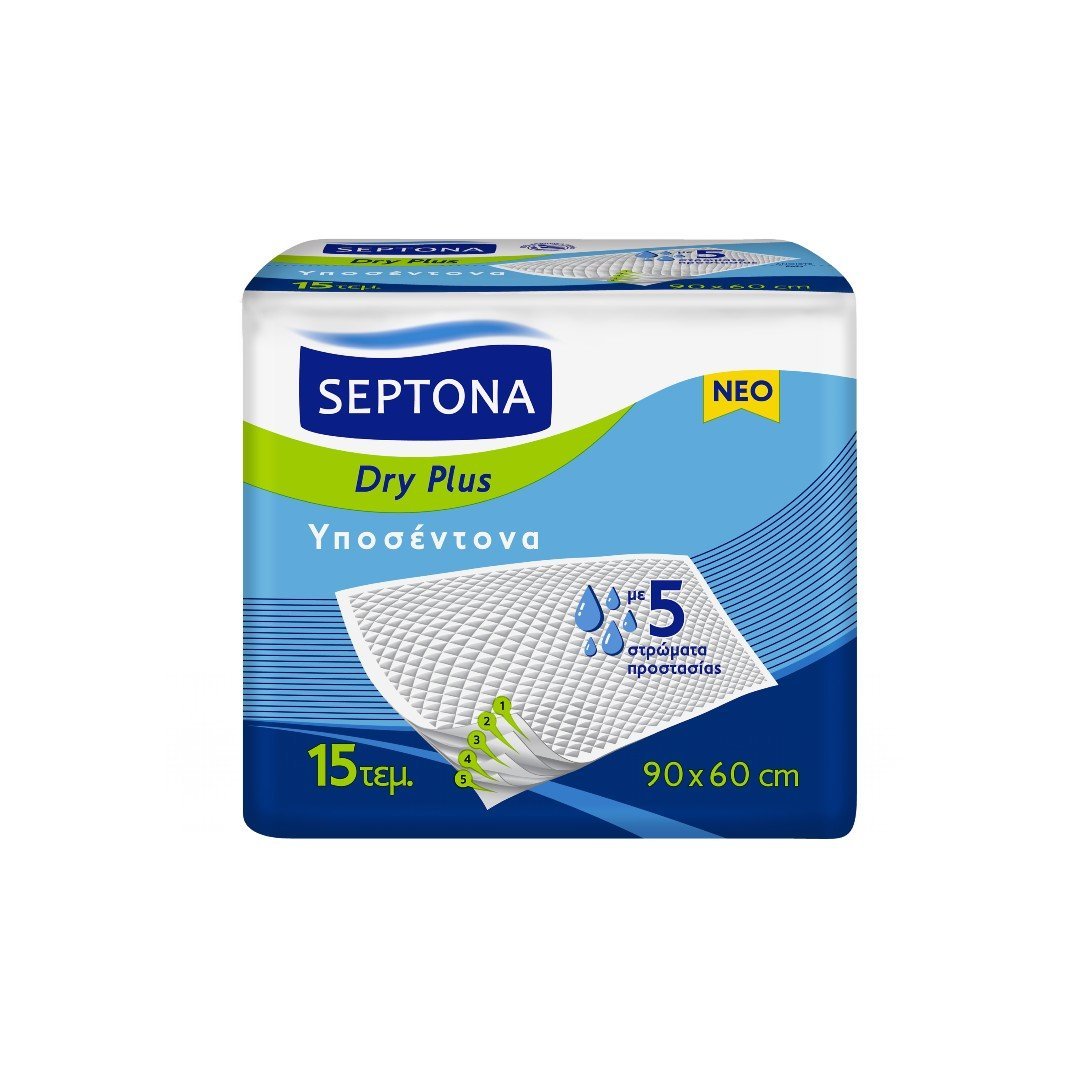 Φωτογραφία προϊόντος: SEPTONA Dry Plus Υποσέντονα Ακράτειας με 5 Στρώματα Προστασίας 60x90cm 15τμχ