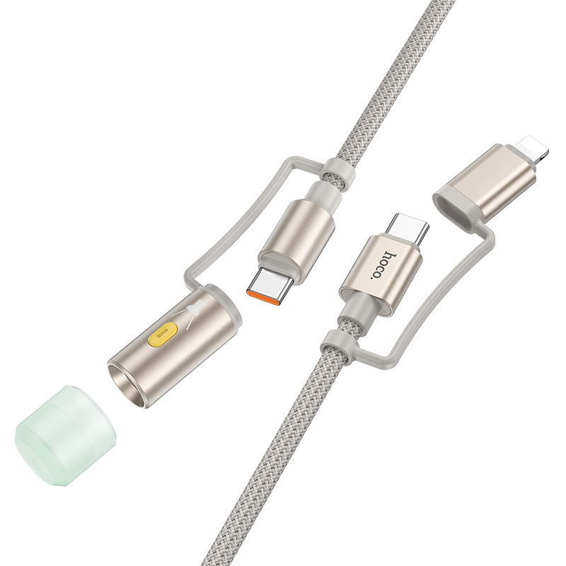 Φωτογραφία προϊόντος: Καλώδιο σύνδεσης Hoco U138 USB-C/iP σε USB-C/Φακό 3A Braided Γκρι 1.2m