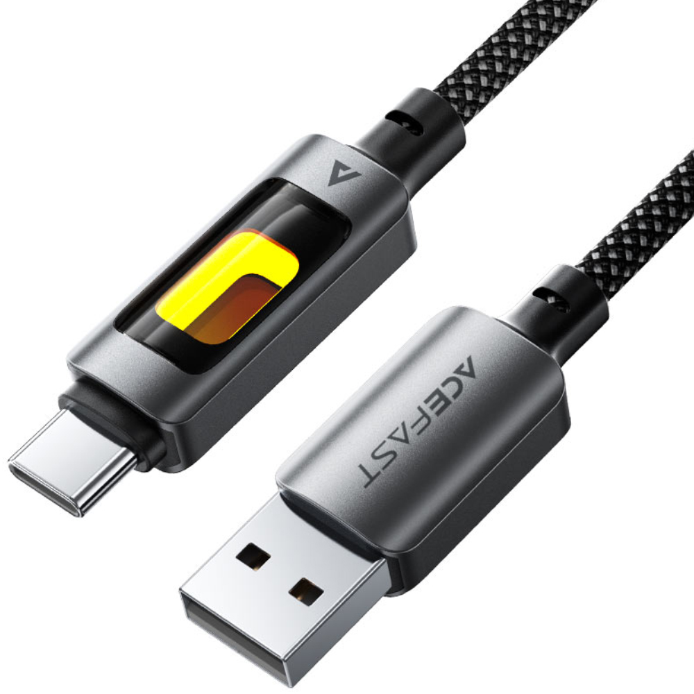 Φωτογραφία προϊόντος: Hoco Καλώδιο Acefast C21-04 USB-A σε USB-C 3A Fast Charge USB2.0 με LED Φωτισμό Braided Μαύρο 1.2m