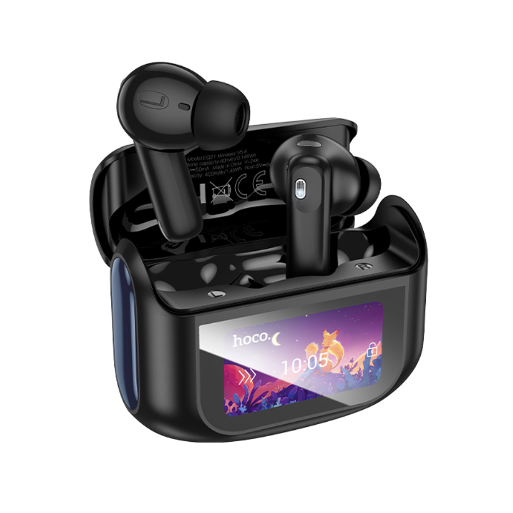 Φωτογραφία προϊόντος: Wireless Hands Free Hoco EQ21 Sandy 400mAh v5.4 με ANC ENC TWS 7 Ώρες Ομιλίας και Οθόνη Αφής Μαύρα