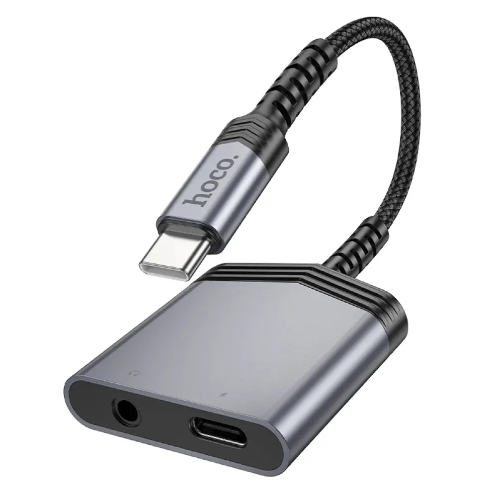 Φωτογραφία προϊόντος: Αντάπτορας Hoco LS39 USB-C σε 1xUSB-C και 1x3.5mm για Τροφοδοσία και Ηχο Γκρί