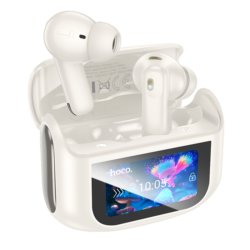 Φωτογραφία προϊόντος: Wireless Hands Free Hoco EQ21 Sandy 400mAh v5.4 με ANC ENC TWS 7 Ώρες Ομιλίας και Οθόνη Αφής Λευκά
