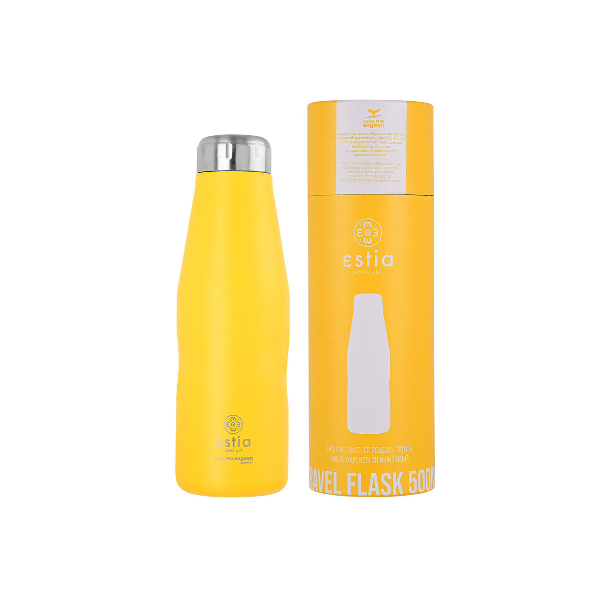 Φωτογραφία προϊόντος: ESTIA HOME ESTIA ΘΕΡΜΟΣ TRAVEL FLASK SAVE THE AEGEAN 500ml PINEAPPLE YELLOW
