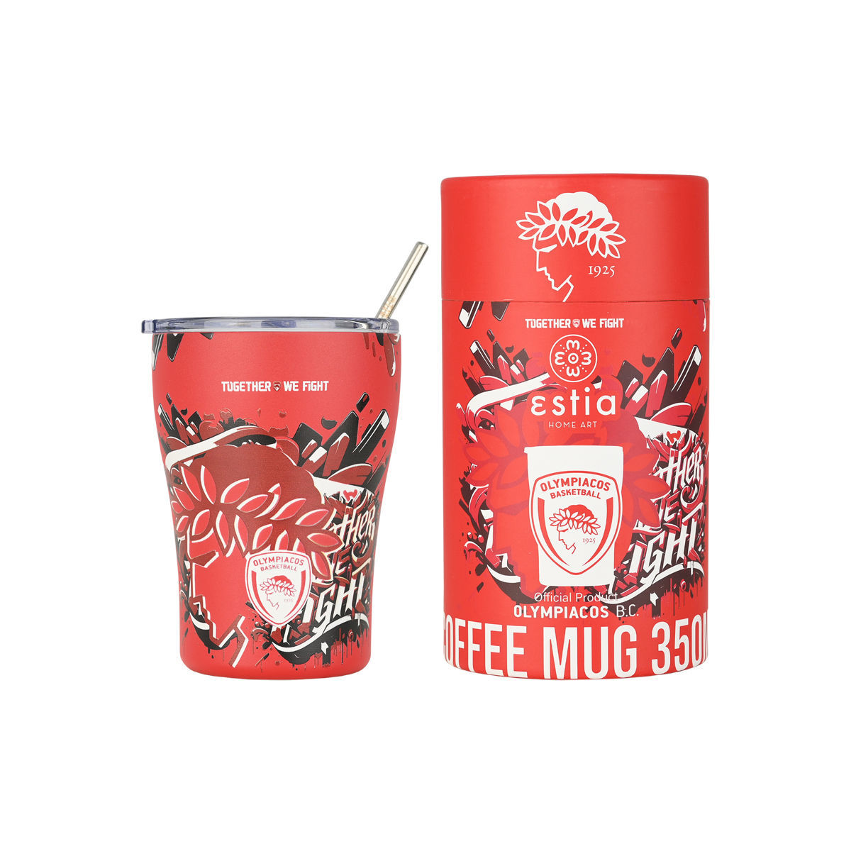 Φωτογραφία προϊόντος: ESTIA HOME ΘΕΡΜΟΣ COFFEE MUG OLYMPIACOS BC EDITION TOGETHER WE FIGHT 350ml