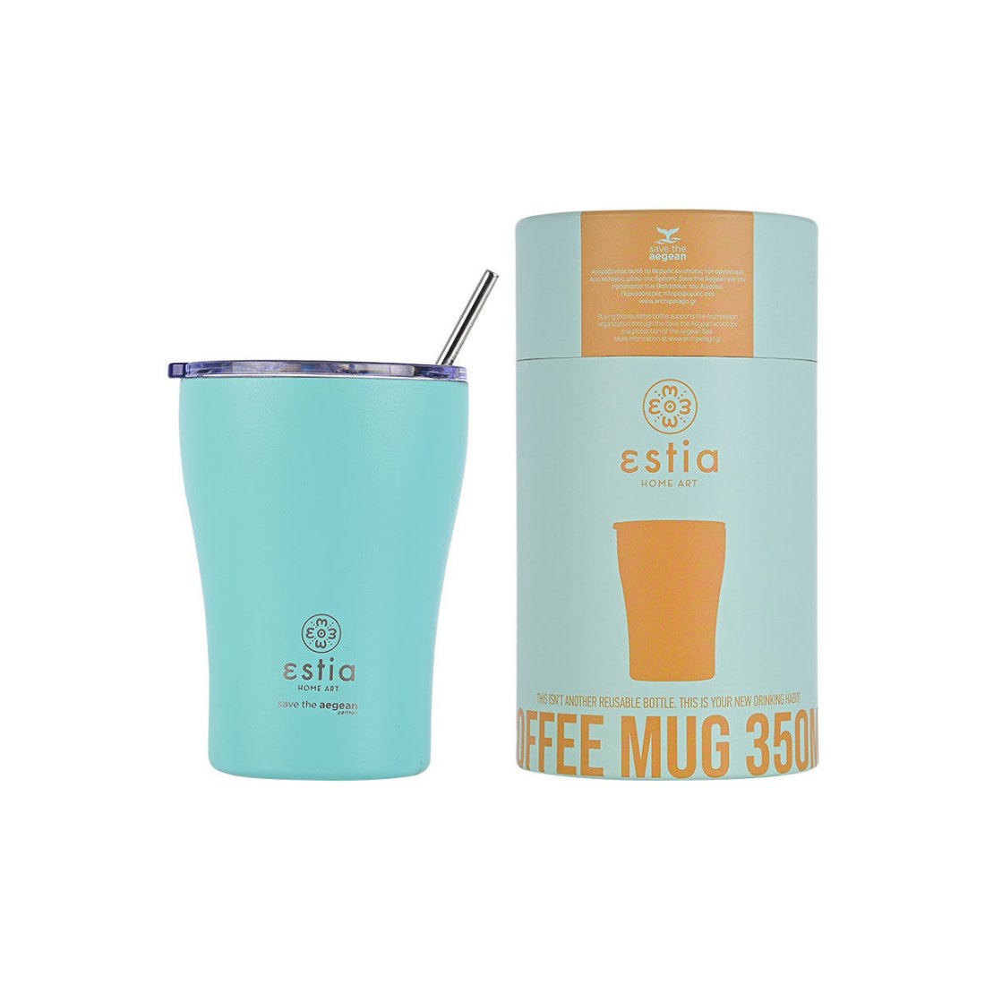 Φωτογραφία προϊόντος: ESTIA HOME ΘΕΡΜΟΣ COFFEE MUG SAVE THE AEGEAN 350ml BERMUDA GREEN