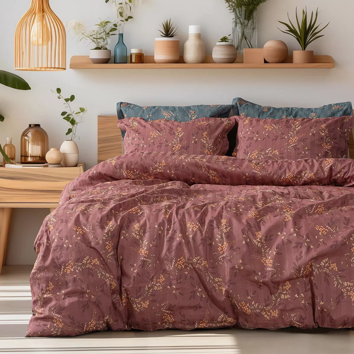 Φωτογραφία προϊόντος: Beauty Home Σετ σεντόνια υπέρδιπλα με λάστιχο Art 12216 Indra 100% Βαμβακοσατέν 300tc 170x200+30 Σάπιο μήλο