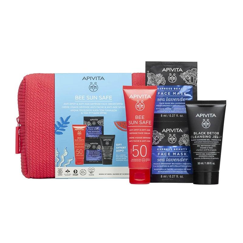Φωτογραφία προϊόντος: Apivita Promo Bee Sun Safe Anti Spot & Anti Age Defense Face Cream Κρέμα Προσώπου SPF50+ 50ml & Δώρο Black Detox Cleansing Jelly Μαύρο Gel Kαθαρισμού 50ml & Express Beauty Face Mas