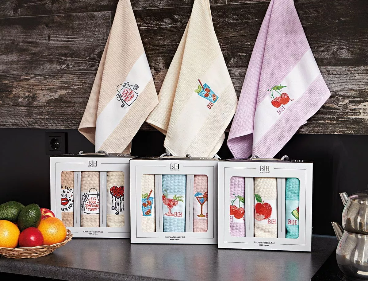 Φωτογραφία προϊόντος: Beauty Home Ποτηρόπανα σετ 3τμχ Cocktail Art 8286 40x60 Εκρού,Σιέλ,Ροζ