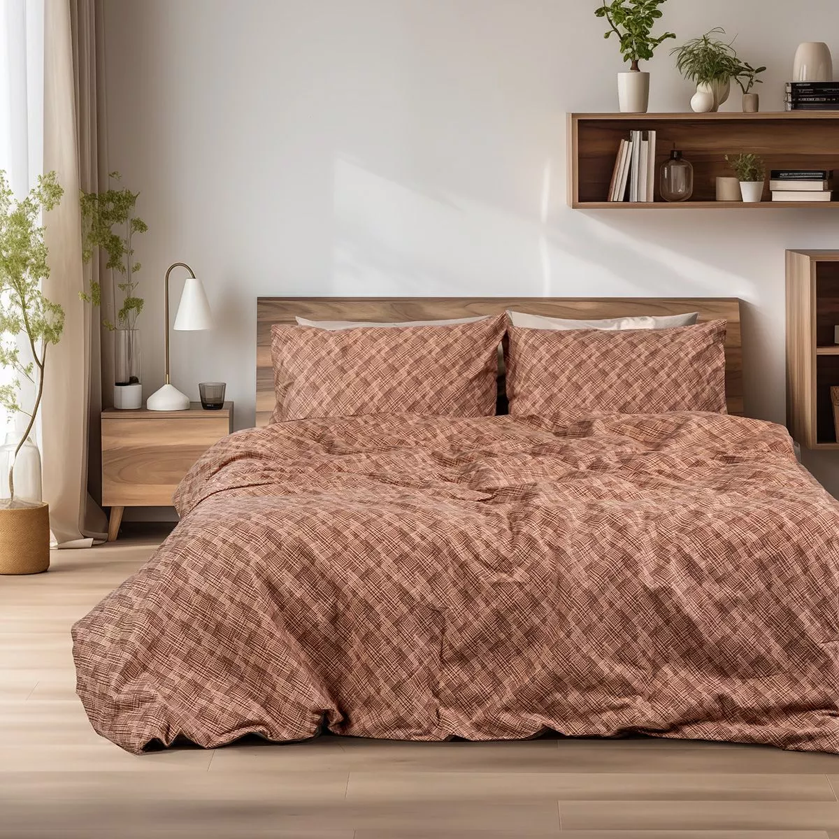 Φωτογραφία προϊόντος: Beauty Home Σετ σεντόνια φανελένια υπέρδιπλα Frida Art 12336 240x260 Κεραμιδί