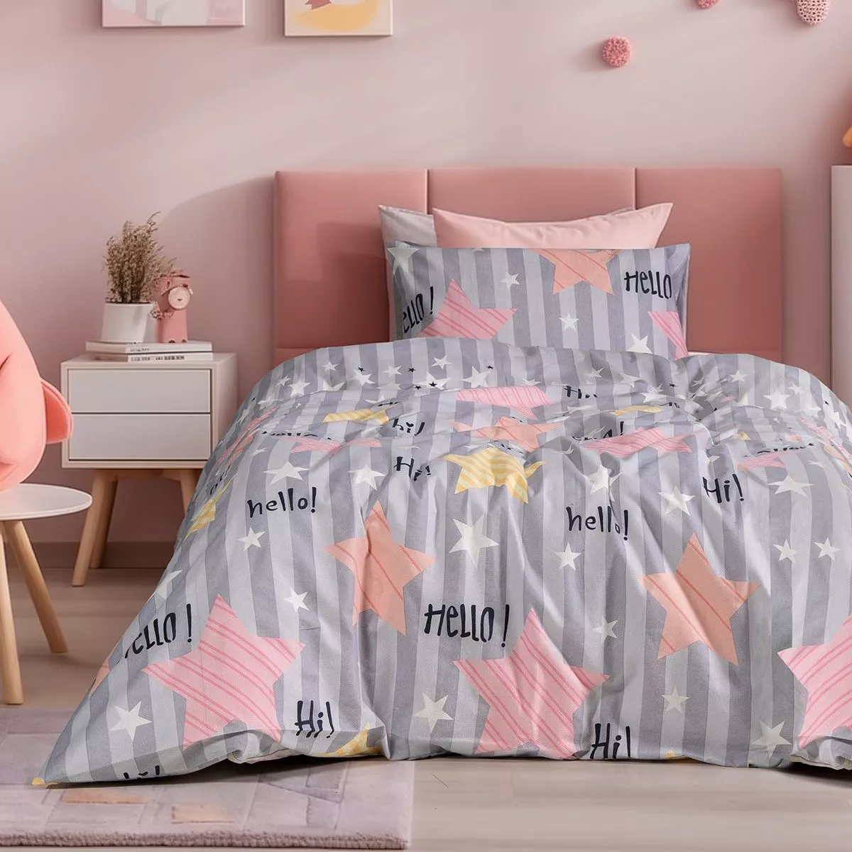 Φωτογραφία προϊόντος: Beauty Home Σετ σεντόνια φανελένια μονά Hi Art 6322 170x260 Γκρι,ροζ