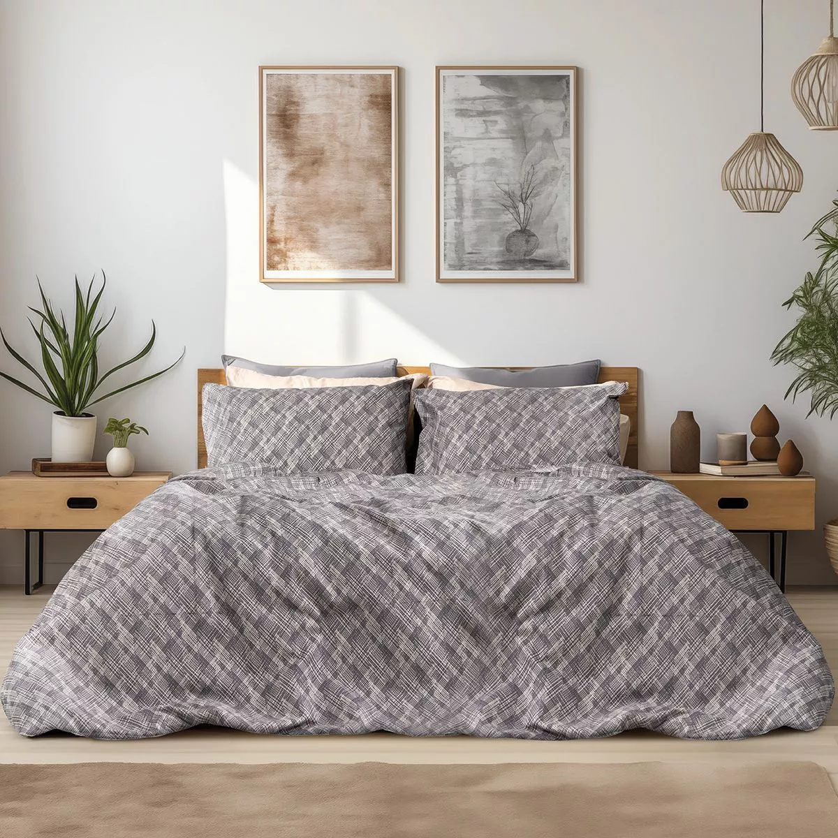 Φωτογραφία προϊόντος: Beauty Home Σετ σεντόνια φανελένια King Size με λάστιχο Leonardo Art 12333 185x200+32 Γκρι