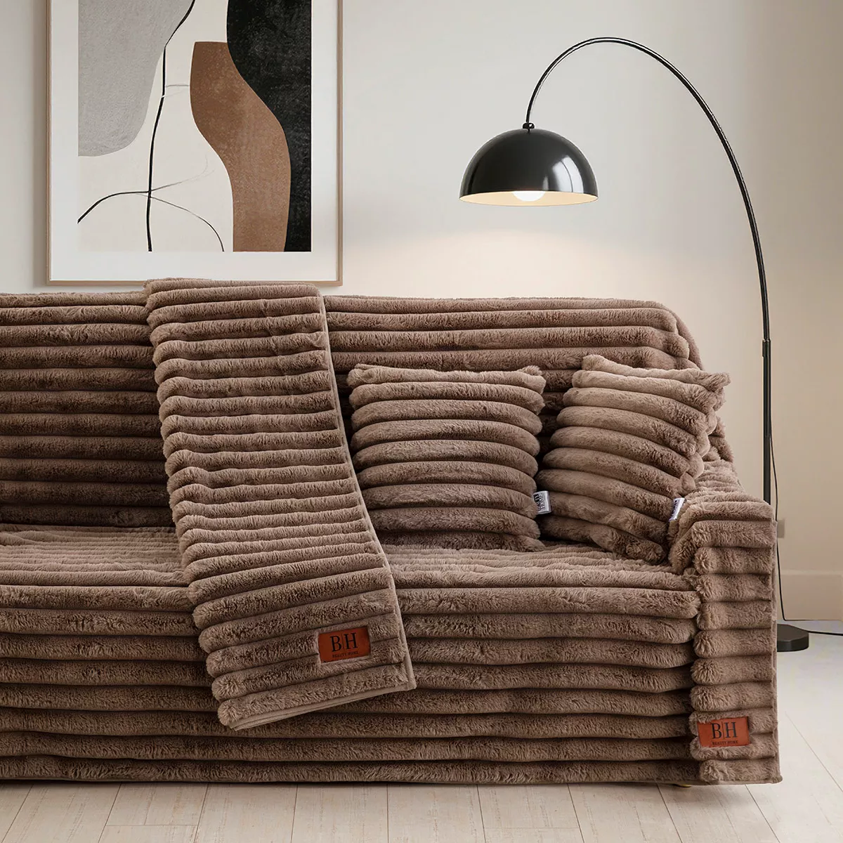 Φωτογραφία προϊόντος: Beauty Home Γούνινη Μαξιλαροθήκη διακοσμητική Stripe Art 8726 40x40 Μόκα