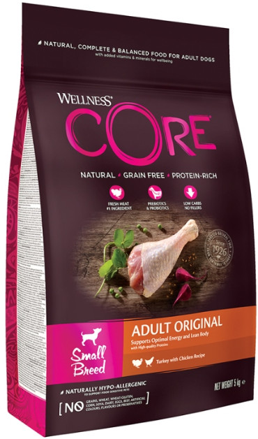 Φωτογραφία προϊόντος: Wellness Core πλήρης τροφή μικρόσωμους ενήλικους σκύλους με γαλοπούλα 1.5kg για 5kg Wellness (076344108115)