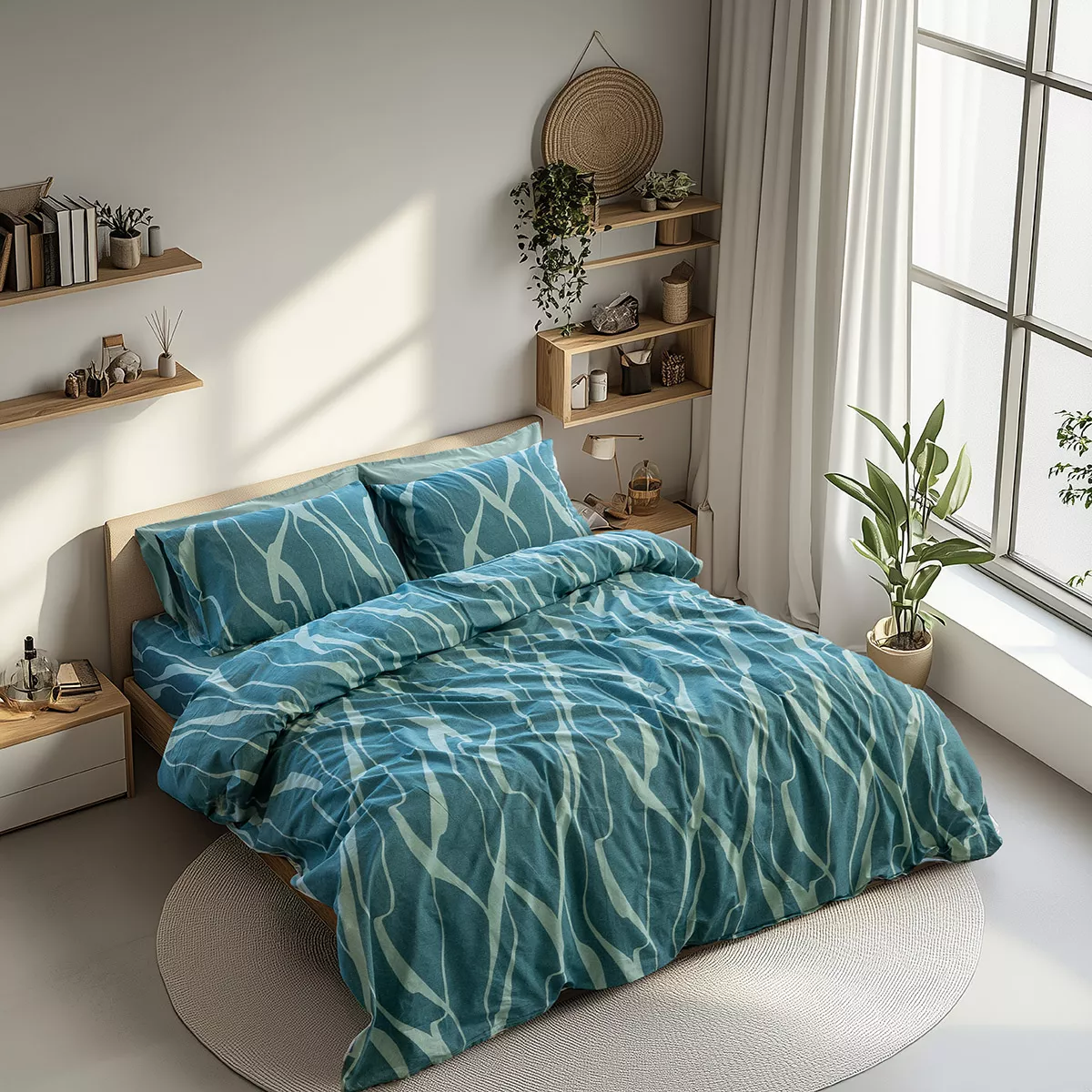 Φωτογραφία προϊόντος: Beauty Home Σετ σεντόνια υπέρδιπλα Glory Art 12378 240x265 Πετρόλ