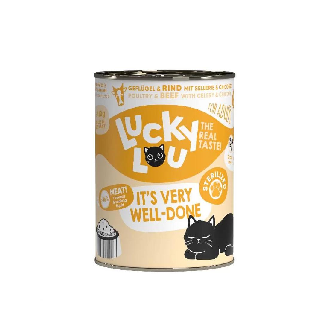 Φωτογραφία προϊόντος: Lucky Lou LifeStage Adult Sterilized Πουλερικά & Βοδινό (με Σέλινο & Κιχώριο) 400gr
