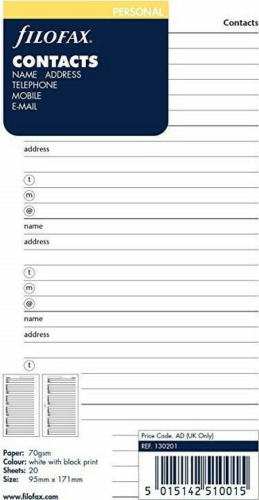 Φωτογραφία προϊόντος: FILOFAX ΑΝΤΑΛΛΑΚΤΙΚΕΣ ΚΟΛΛΕΣ A6 ΡΙΓΕ CONTACTS