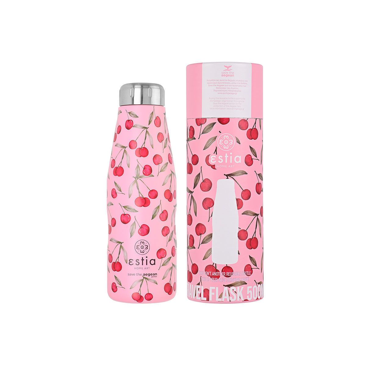 Φωτογραφία προϊόντος: ESTIA HOME ΘΕΡΜΟΣ TRAVEL FLASK SAVE THE AEGEAN 500ml CHERRY ROSE