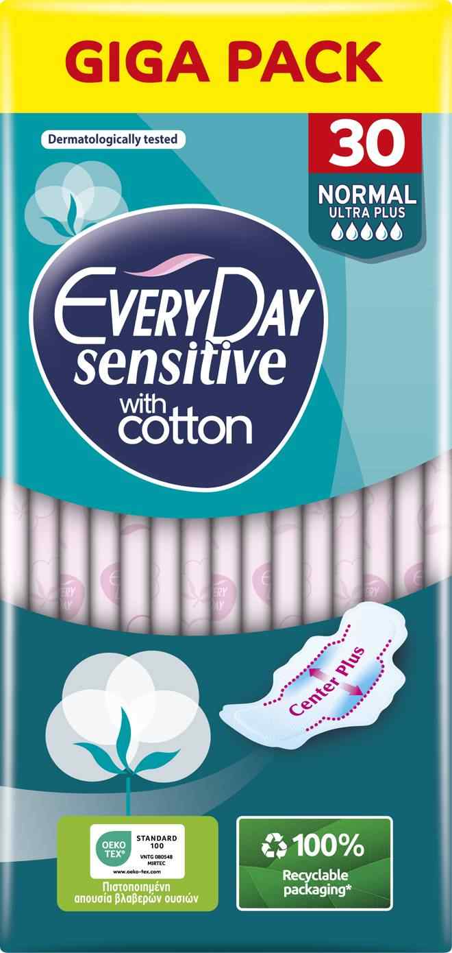Φωτογραφία προϊόντος: Every Day Ultra Plus Sensitive Normal Σερβιέτες με Φτερά Giga Pack 30τμχ