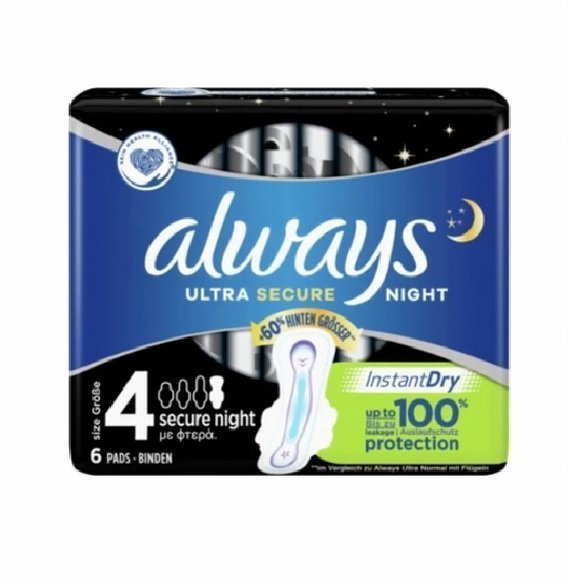 Φωτογραφία προϊόντος: Always Σερβιέτες Ultra Secure Night Instant Dry Size 4 - 6τμχ