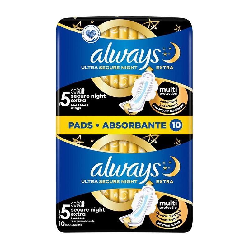 Φωτογραφία προϊόντος: Always Σερβιέτες Ultra Secure Night Extra Size 5 - 10τμχ