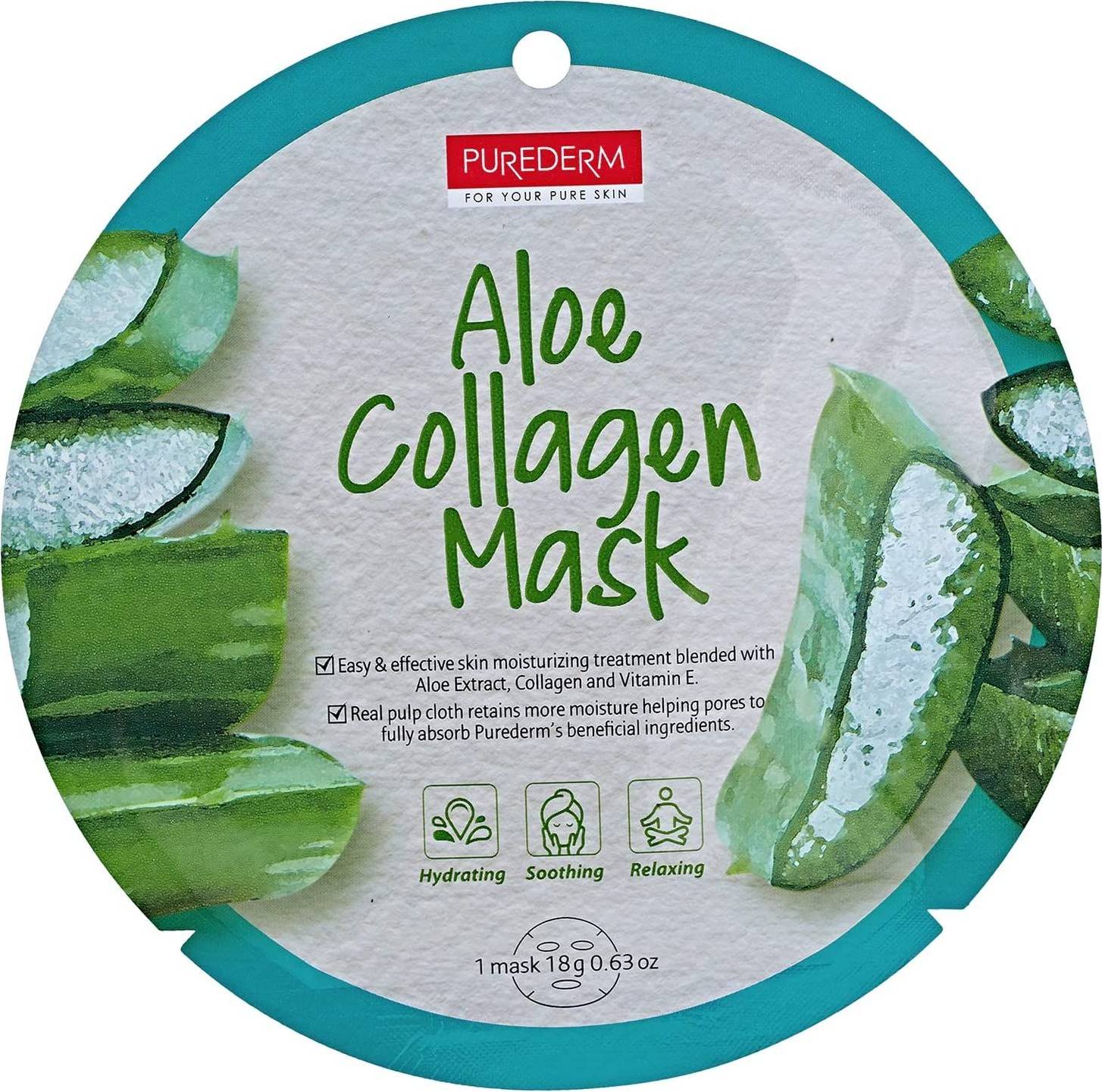 Φωτογραφία προϊόντος: PUREDERM Purederm Aloe Collagen Mask Sheet Μάσκα Προσώπου Με Αλόη & Κολλαγόνο 18g
