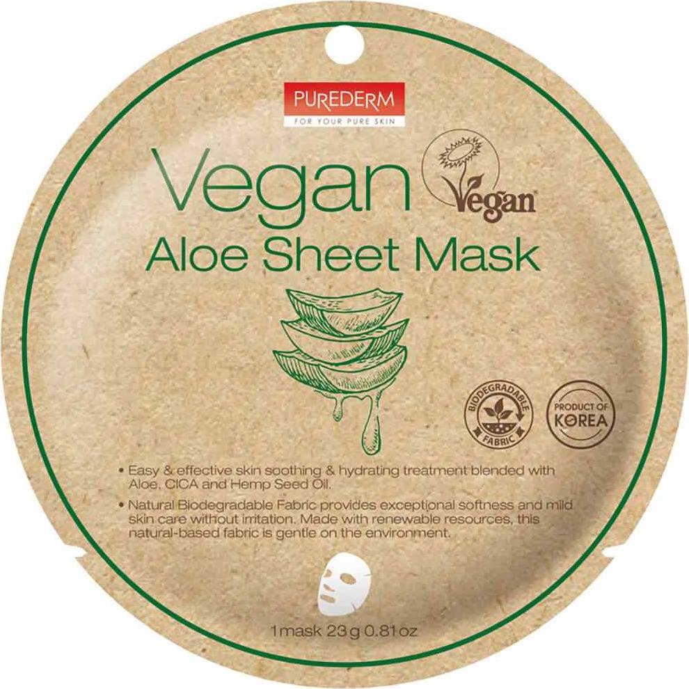 Φωτογραφία προϊόντος: Purederm Vegan Aloe Sheet Mask Ενυδατική Μάσκα Προσώπου Με Αλόη 23g