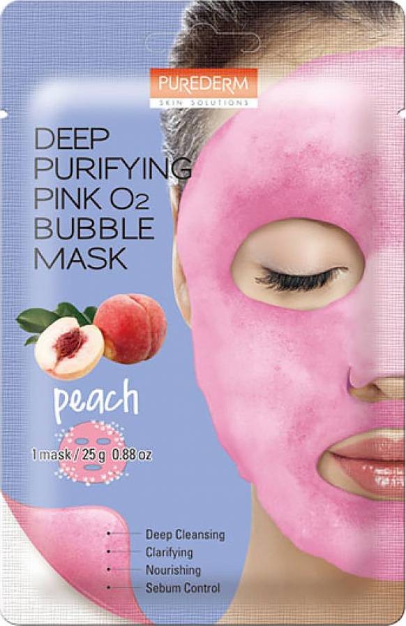 Φωτογραφία προϊόντος: Purederm Deep Purifying Pink O2 Bubble Mask Peach Μάσκα Καθαρισμού με Εκχύλισμα Ροδάκινου 20g