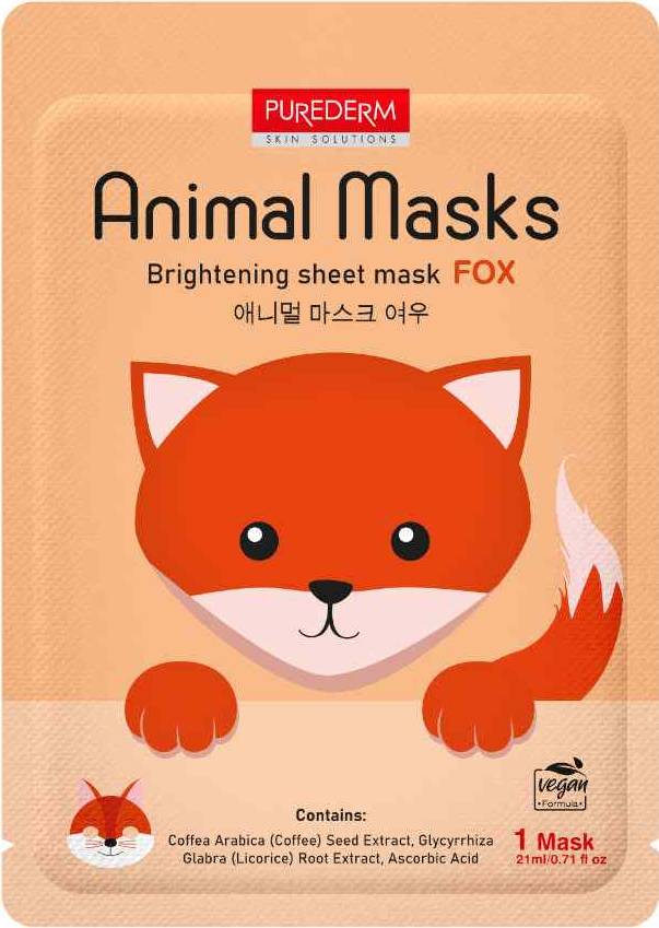 Φωτογραφία προϊόντος: PUREDERM Animal Mask Fox Brightening Sheet Mask Μάσκα Προσώπου Λάμψης 21ml