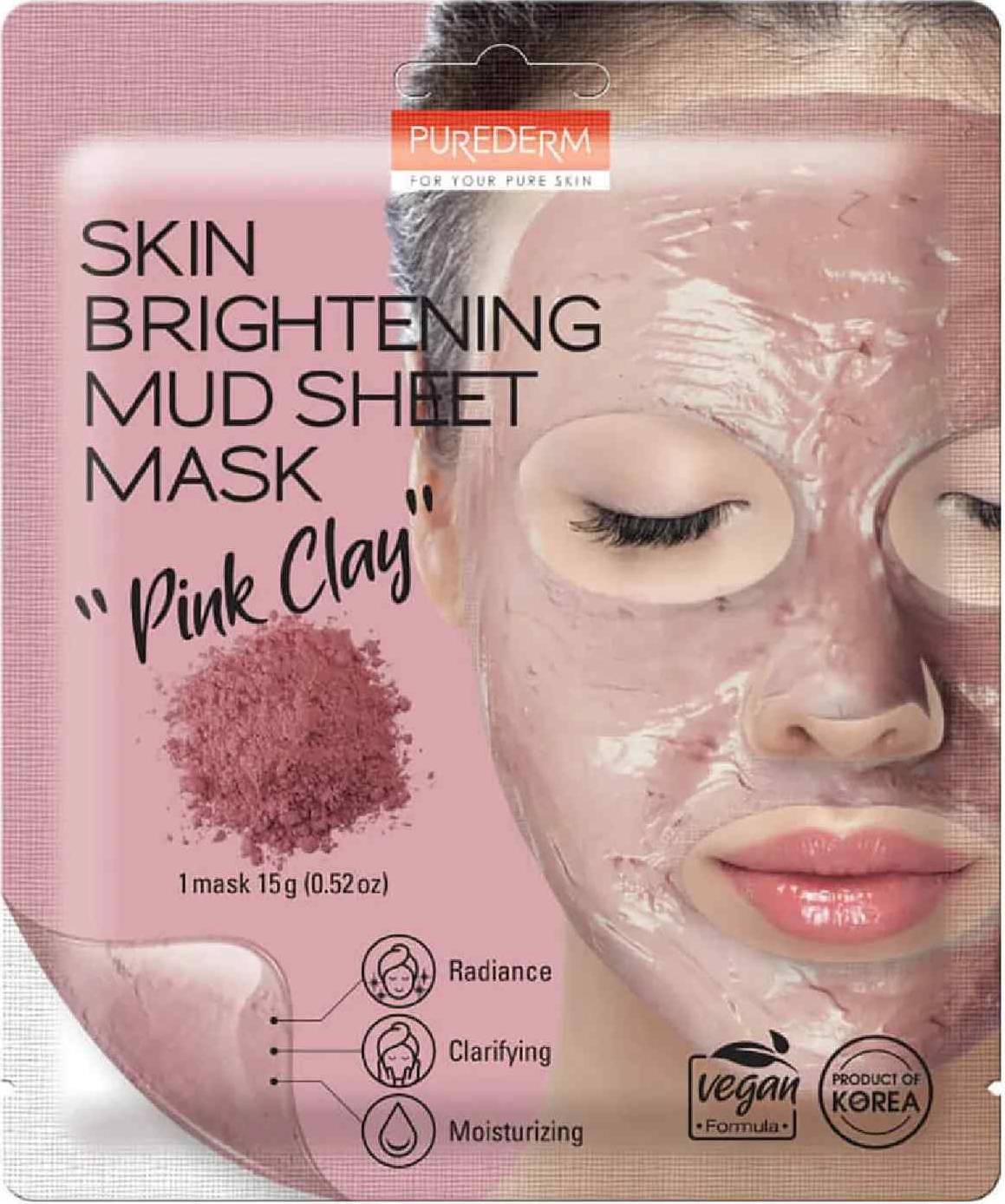 Φωτογραφία προϊόντος: PUREDERM Skin Brightening Mud Sheet Mask με Ροζ Πηλό (Vegan) 15g