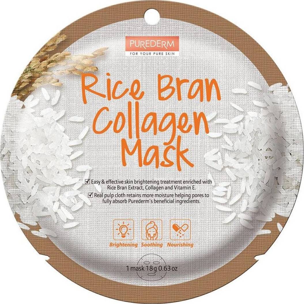 Φωτογραφία προϊόντος: Purederm Rice Bran Collagen Mask Sheet Μάσκα Προσώπου Με Ρύζι & Κολλαγόνο 18g