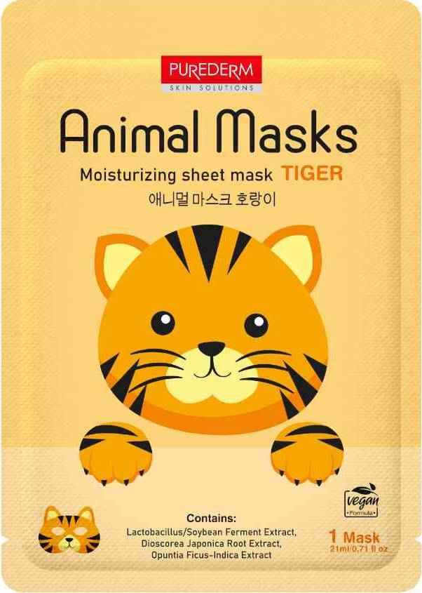 Φωτογραφία προϊόντος: Purederm Animal Mask Tiger Ενυδατική Μάσκα Προσώπου (Sheet Mask) 21ml