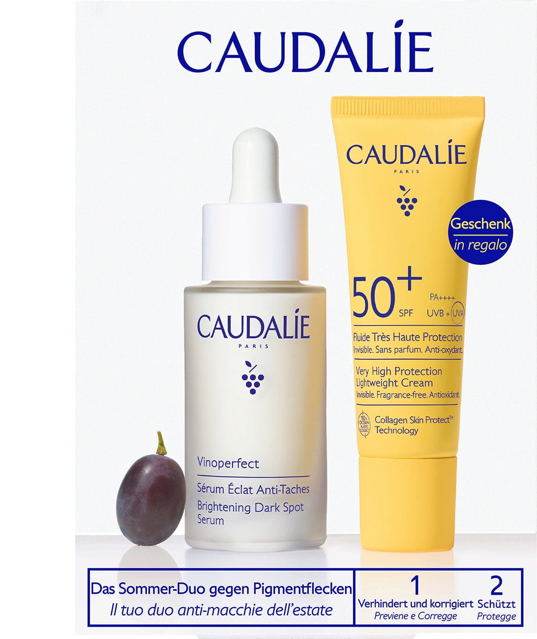 Φωτογραφία προϊόντος: CAUDALIE Vinoperfect Serum &amp; Vinosun SPF50+ Duo – Σετ Ορού Κατά των Κηλίδων &amp; Αντηλιακής Προστασίας SPF50+, 30ml + 20ml
