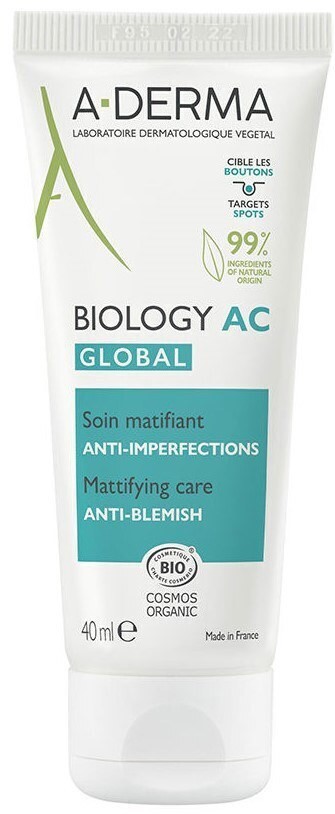 Φωτογραφία προϊόντος: Aderma A-Derma Biology AC Global Κρέμα Προσώπου για Ενυδάτωση, Ατέλειες & Ακμή 40ml
