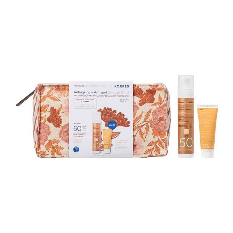 Φωτογραφία προϊόντος: KORRES ANTIAGEING +ANTISPOT SUNCARE RITUAL Red Grape Tinted Daily Sunscreen Face Cream SPF 50, 50ML &amp; Black pine primus day cream 20ML
