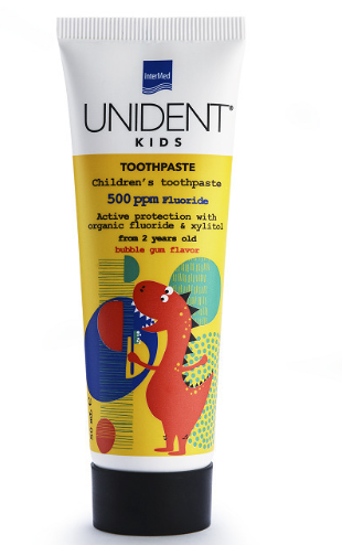Φωτογραφία προϊόντος: INTERMED UNIDENT KIDS TOOTHPASTE 500ppm FLUORIDE BUBBLE GUM FLAVOR from 2 years old 50ml