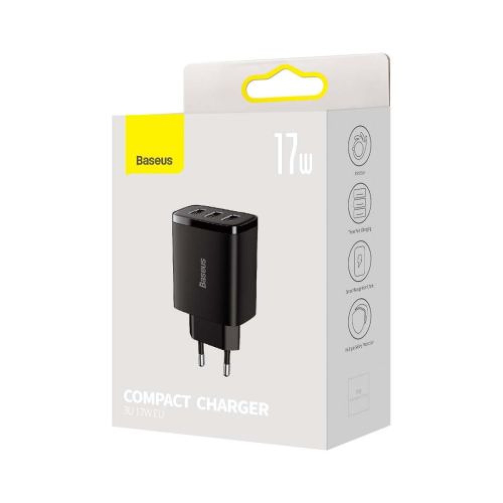 Φωτογραφία προϊόντος: Baseus Travel Charger Compact wall Charger U+U+U, 17W EU black (CCXJ020101)
