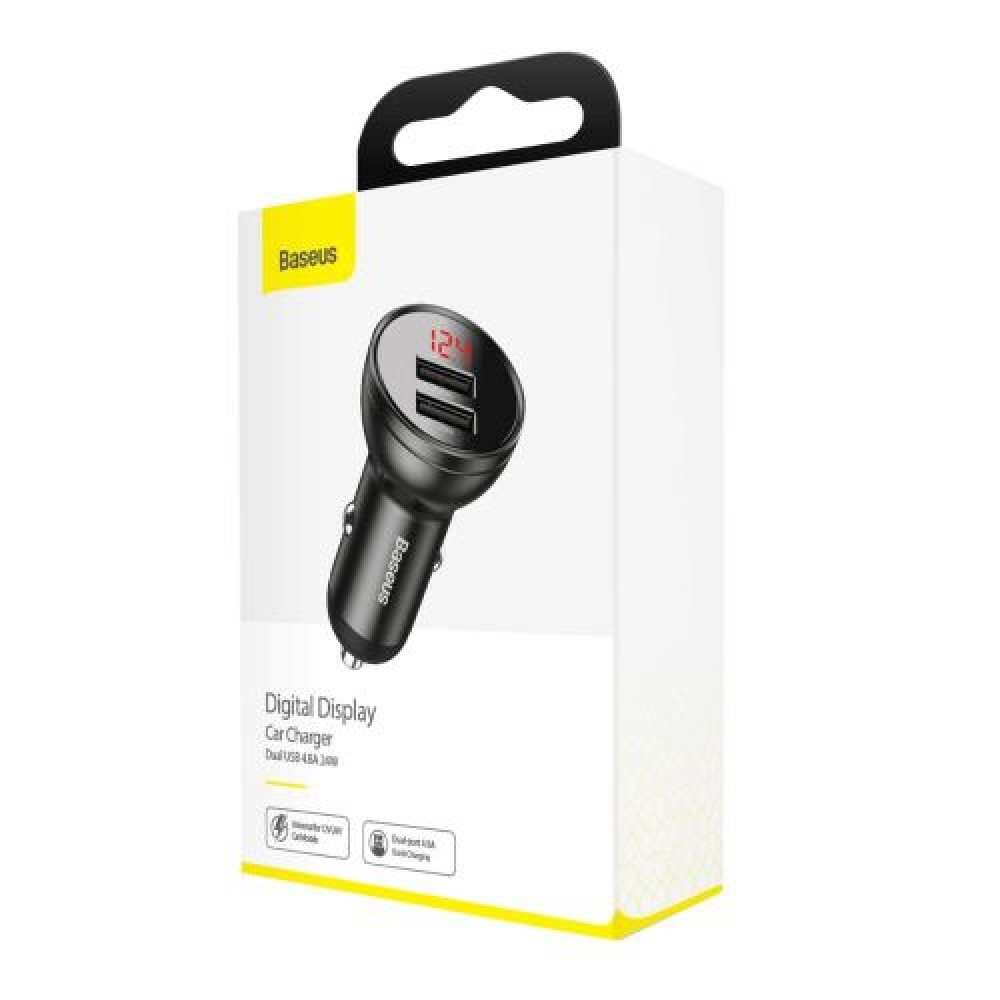 Φωτογραφία προϊόντος: Baseus Car Charger Digital Display Dual USB 4.8A 24W Gray (CCBX-0G)