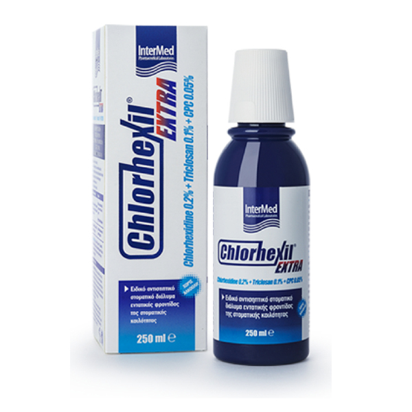 Φωτογραφία προϊόντος: Intermed Chlorhexil Extra Mouthwash Στοματικό Διάλυμα Χλωρεξιδίνης Για Εντατική Φροντίδα 250ml