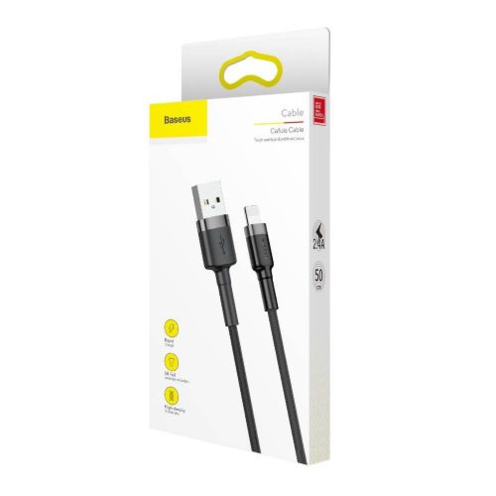 Φωτογραφία προϊόντος: Baseus Καλώδιο USB σε Lightning Cafule 2.4A 0.5m (Γκρι/Μαύρο)