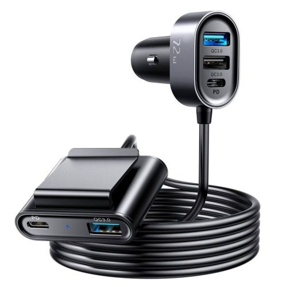 Φωτογραφία προϊόντος: Joyroom Car Charger 5-in-1, C+C+U+U+U, QC 3.0, PD 3.0, FCP, AFC, 12V/24V, 72W, Black (JR-CL05)