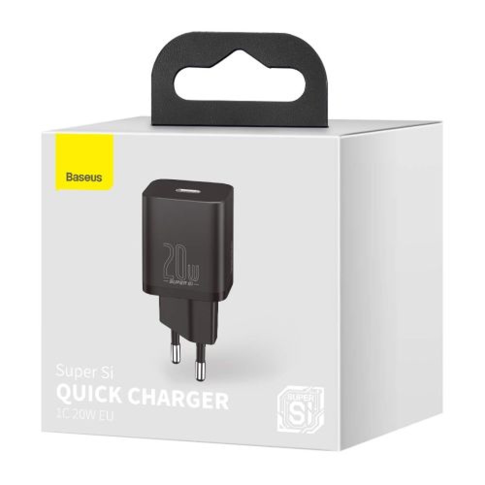 Φωτογραφία προϊόντος: Baseus Travel Charger set Super Si 1C PD Fast charger 20W EU Black (CCSUP-B01)