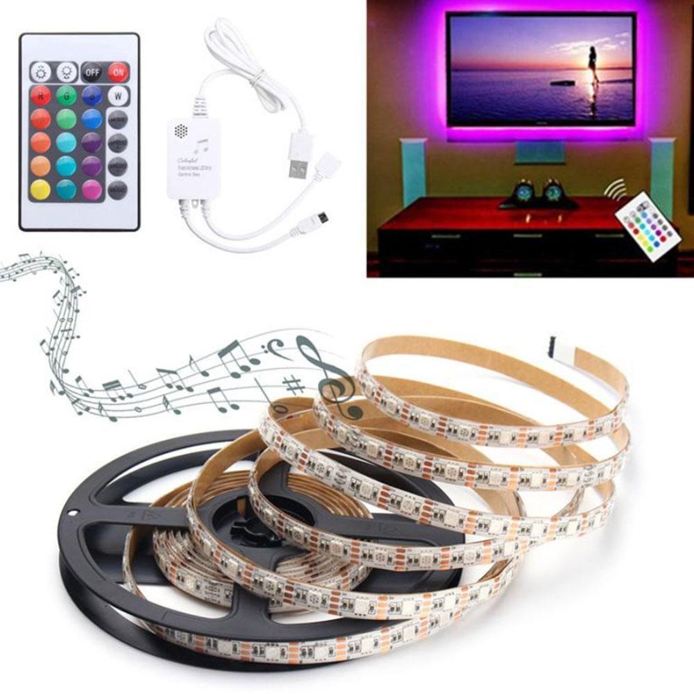 Φωτογραφία προϊόντος: Ταινία LED 5050 RGB 5m με Τηλεχειριστήριο & Ενεργοποίηση μέσω Ήχου 5V 14.4W/m 60LED/m